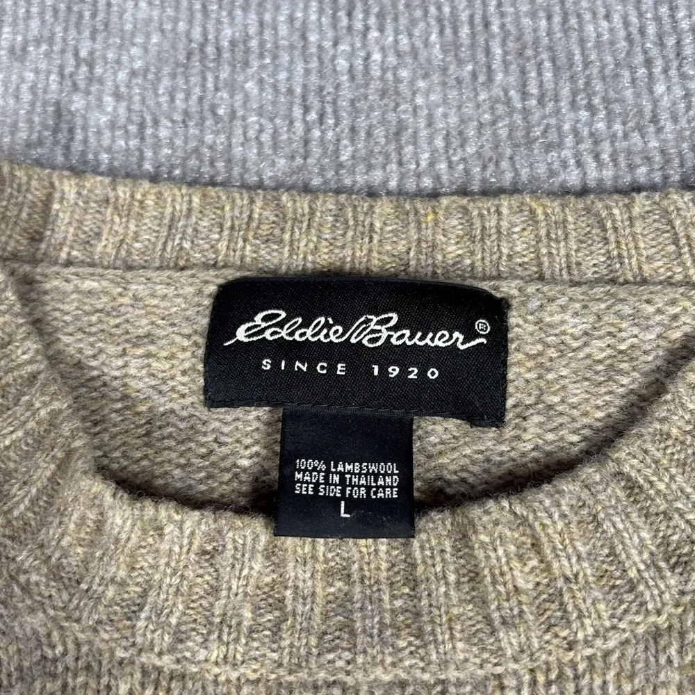 Eddie Bauer Sweater Mens L Crewneck Tan Beige Knit 100% Lambswool - Picture 4 of 8